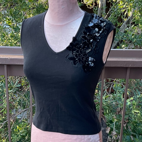 🔵 The Limited black vintage cotton sleeveless top tank sparkle cluster, S - Picture 6 of 8